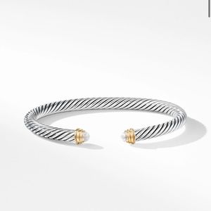 Sterling Silver Cable Classics Bracelet with Pearls and 14K Yellow Gold